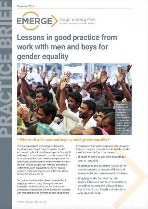 EMERGE, Practice brief - Lessons in good practice from work with men and boys 2015 - Cover