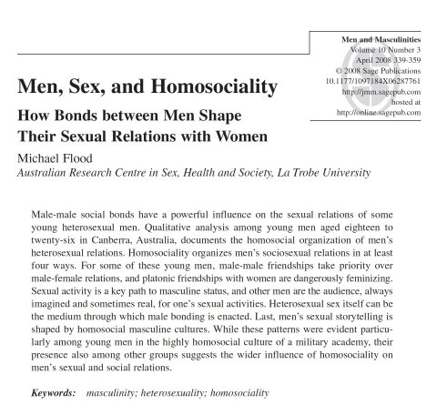 Flood, Men, sex, and homosociality 2008 - Abstract