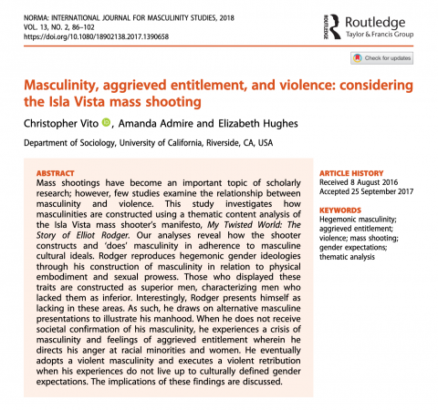 Vito, Masculinity, aggrieved entitlement, and violence 2018 - Abstract