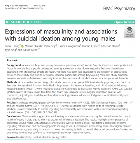 King, Expressions of masculinity and associations with suicidal ideation 2020 - Abstract